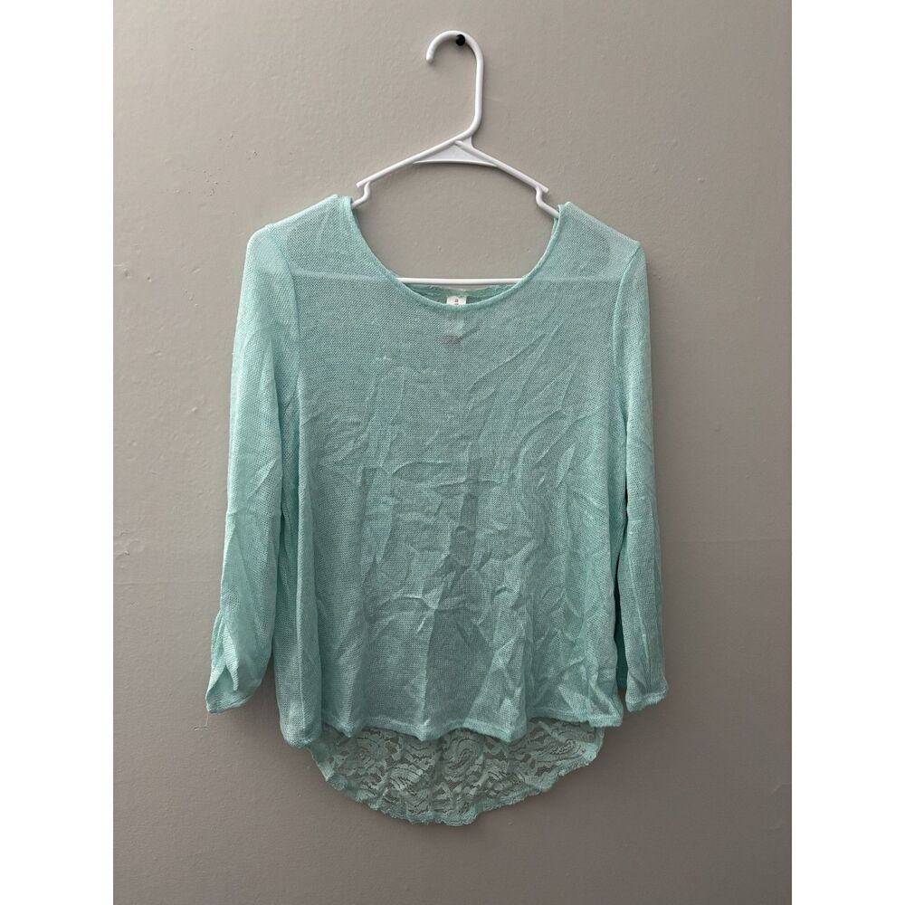 No Boundaries Large Mint Green Lace Back Long Sleeve Top